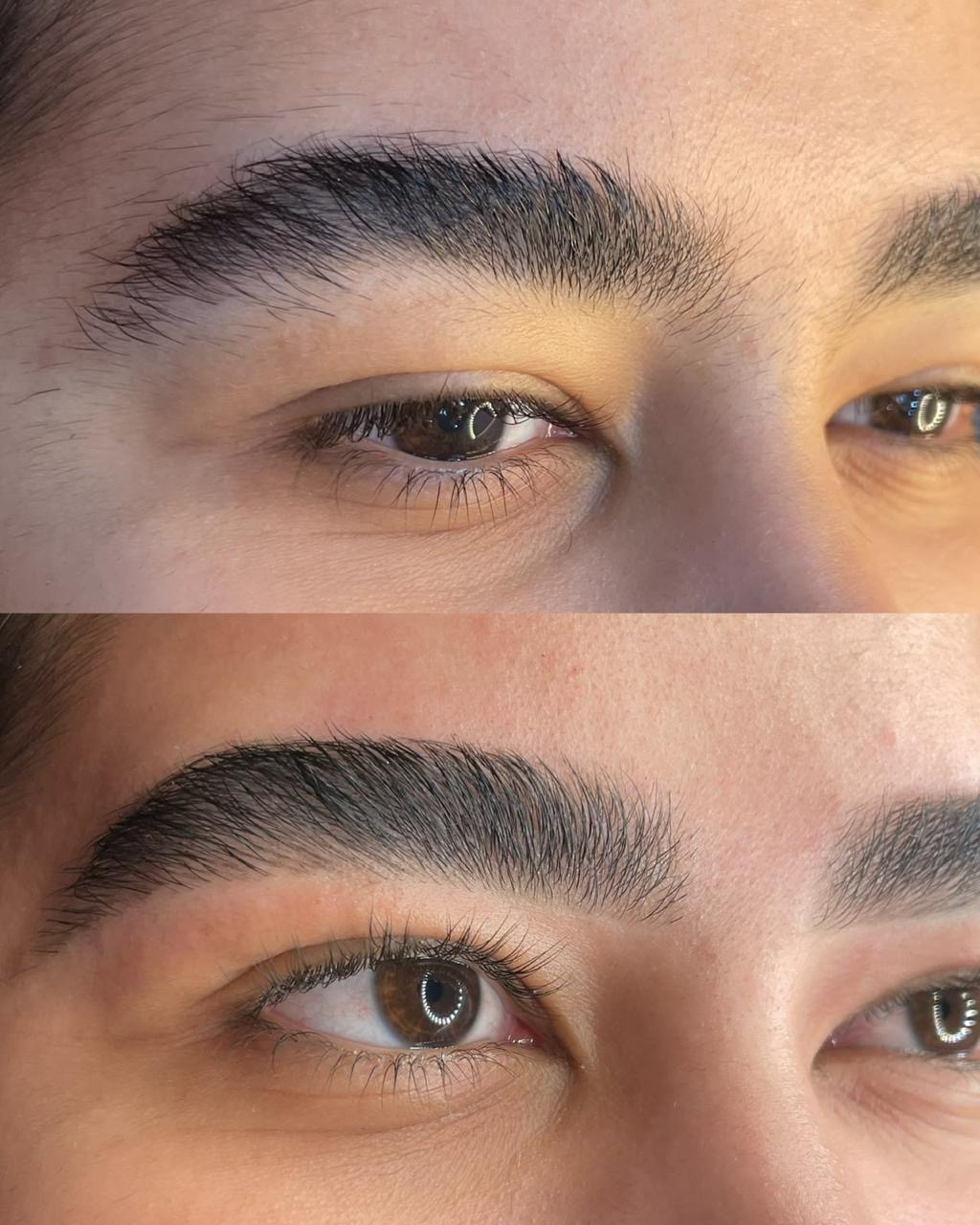 Antes e depois de design de sobrancelhas — Método Geyze Rodrigues